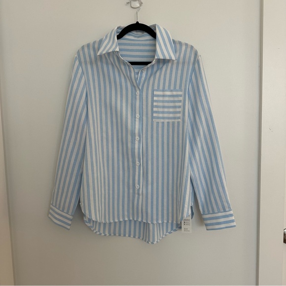 NWT x JJD By the Shore Striped Shirt Striped Blue and White Button-Up Shirt - Picture 10 of 15